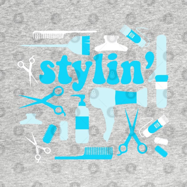 Stylin' Blue Hair Stylist Salon Barber Curling Iron Blow Dryer Styling Tools by JessDesigns